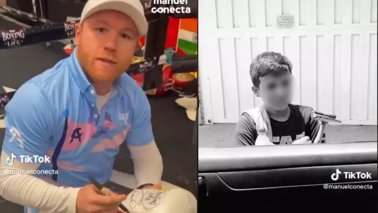 Canelo Alvarez regala guantes a niño limpiaparabrisas.