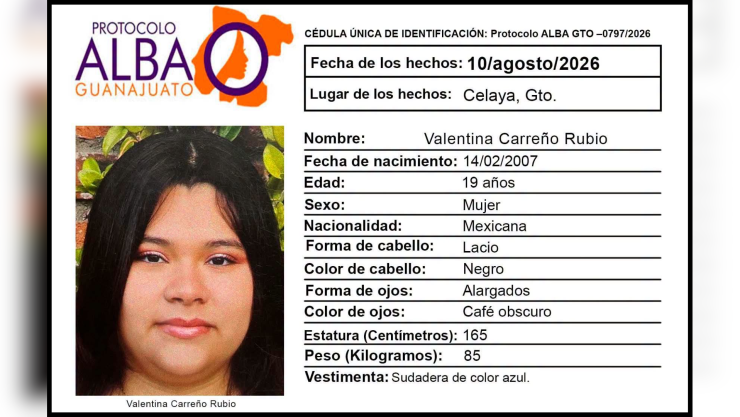 Buscan a joven Valentina Carreño