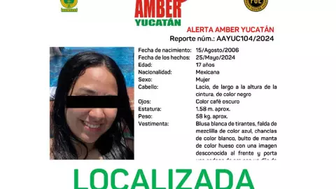 Desactivan Alerta Amber tras localizar a menor de 17 repotada como desaparecida en Yucatán