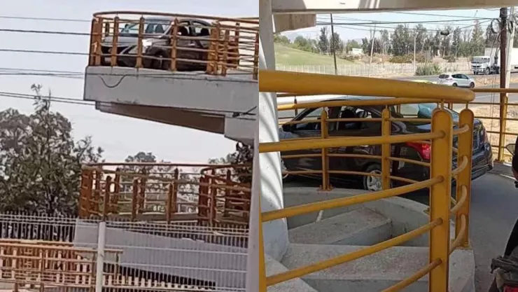 Un auto se quedó atorado en un puente peatonal de Guanajuato.
