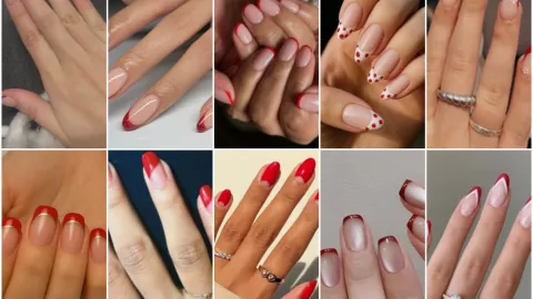 diseño de uñas francés cortas rojo