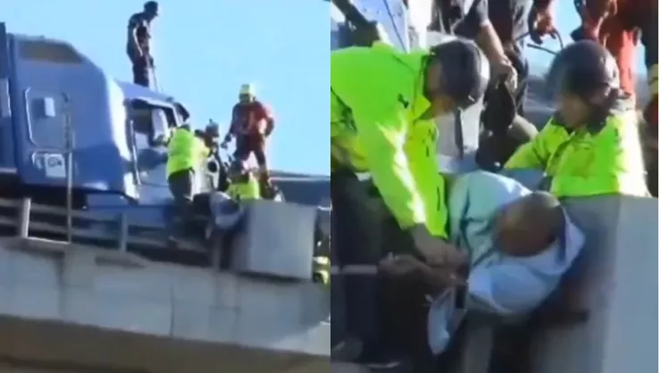 VIDEO: Hombre queda prensado en puente de la México-Puebla tras chocar tráiler