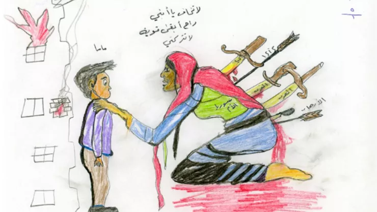 Niñas y niños sirios dibujan su sufrimiento por la guerra