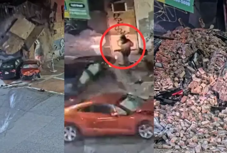 ¡Fuertes imágenes! Vehículo choca contra un edificio y lo destruye; una persona muere