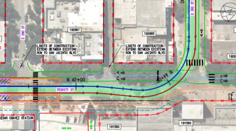 Parte del trayecto que realizará el light rail de Austin