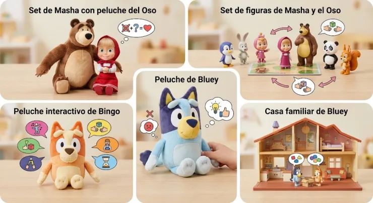 Juguetes Masha y el Oso y Bluey enojo
