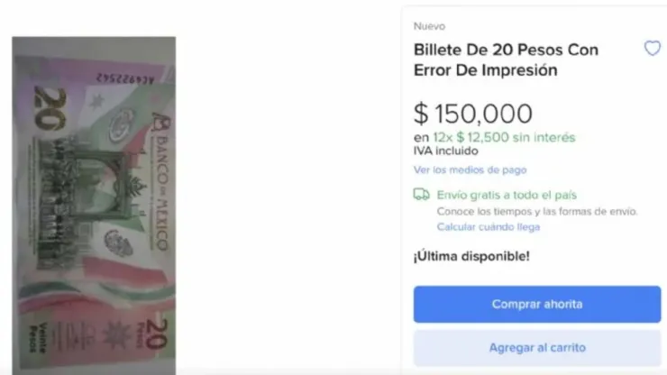 Billete de 20 pesos se cotiza hasta en los 150 mil pesos, ¿cuáles son sus características?