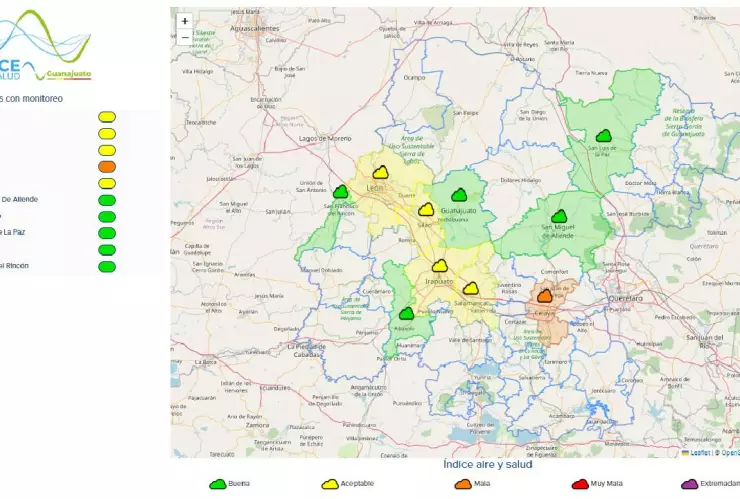 Calidad del aire en Guanajuato hoy miércoles 6 marzo 2024