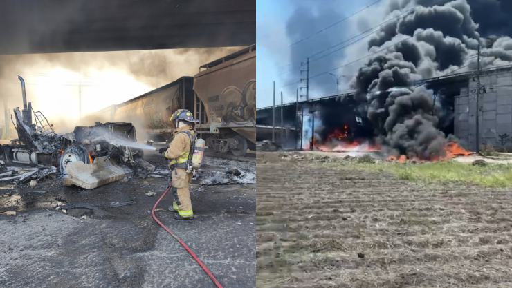 ¡Terrible accidente en Querétaro! Pipa de combustible se incendia tras chocar con un tren en la carretera estatal 100