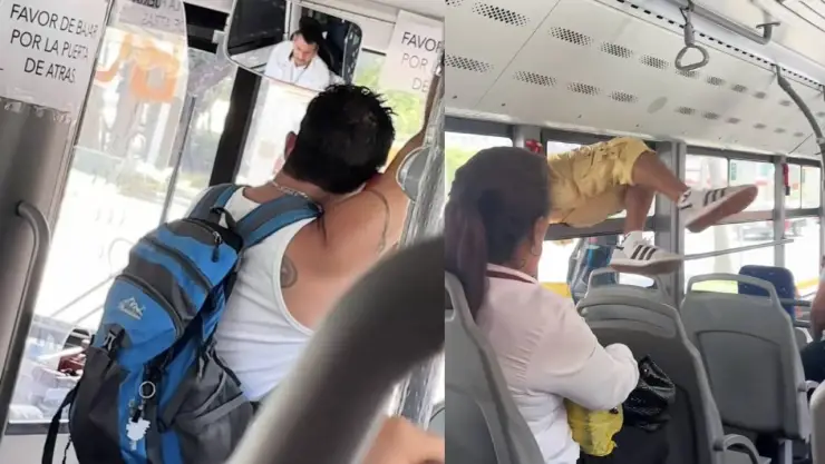 Captan a pasajero salir por la ventana de camión urbano en Veracruz y desata risas
