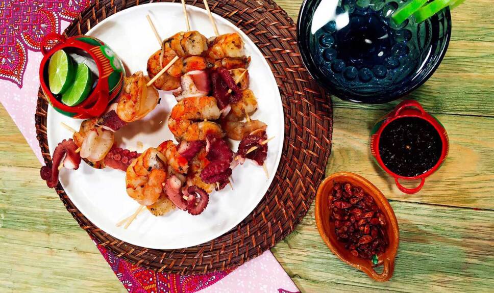 Receta Brochetas de pulpo y camarón