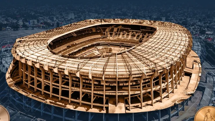 Mundial 2026 Estadio Azteca y monedas conmemorativas.
