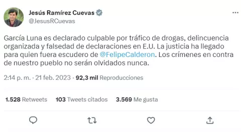 La reacción de Jesús Ramírez Cuevas a Genaro García Luna como culpable por narcotráfico