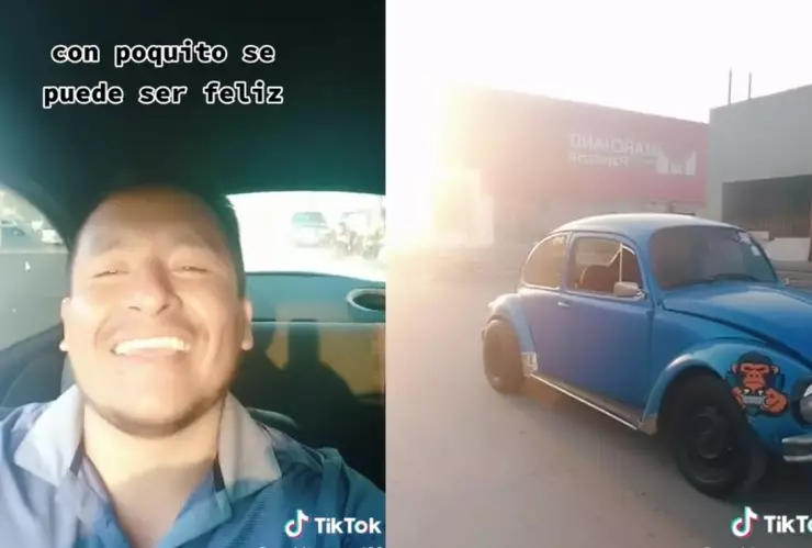 Hombre presume vocho.