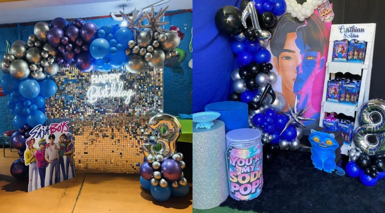 Fiesta de los Saja Boys cómo hacer un fondo de globos para la mesa de dulces