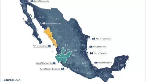 Los puertos marítimos en México; remarcados los controlados por el Cártel de Sinaloa y el CJNG
