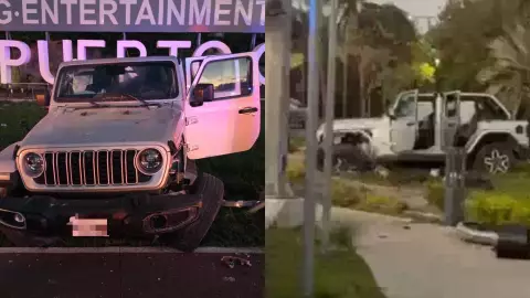Conductor de camioneta se estampa contra semáforo en Blvd. Kukulcán en Cancún hoy 27 de septiembre de 2025
