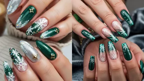9 modelos de uñas verdes con dorado para Navidad: son elegantes y quedan en cortas o largas.