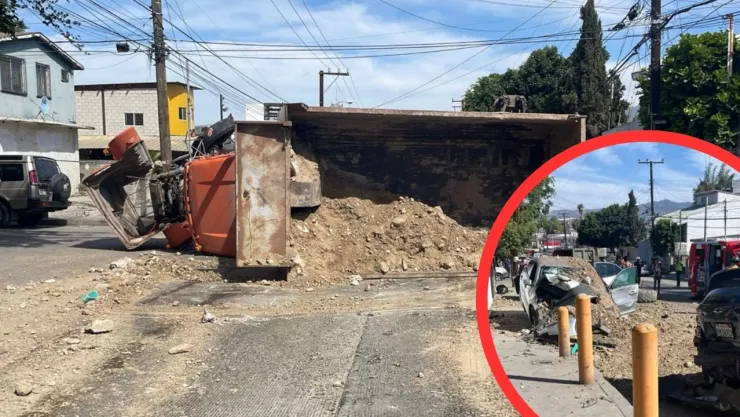 Accidente con dompe provoca caos vial en la 34 Sur; seis vehículos involucrados