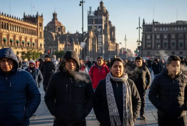 un grupo de personas caminando en el zócalo de la cdmx (generado con inteligencia artificial)