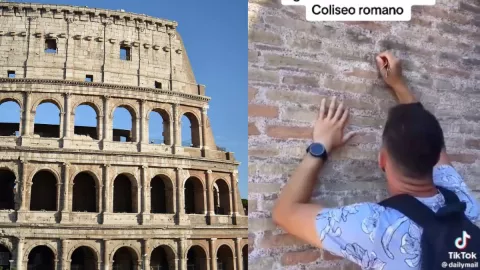 Turista raya su nombre y el de su novia en el Coliseo Romano