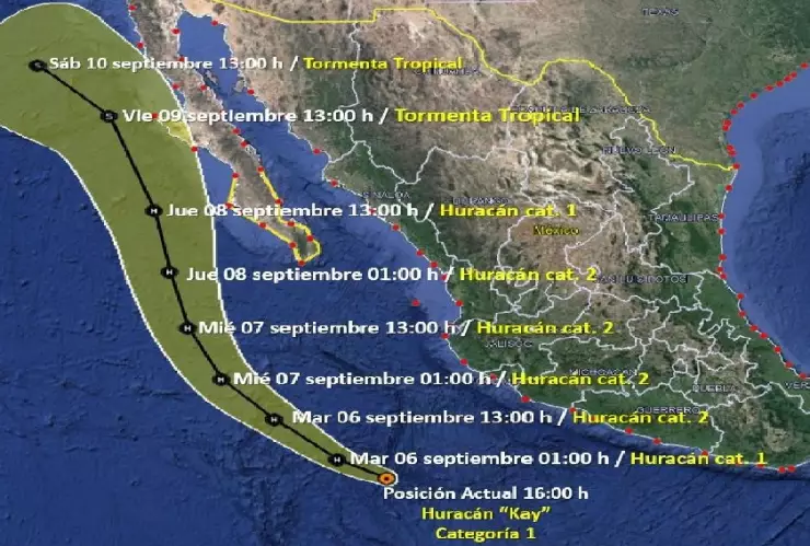 Kay se convierte en Huracán Categoría 1 en el Pacífico