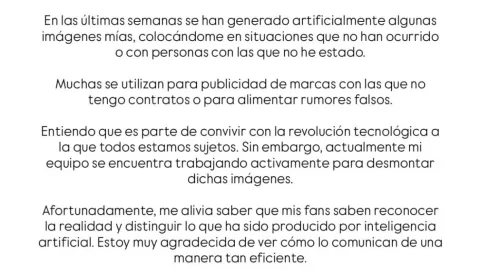 Comunicado de Shakira por imágenes generadas con IA