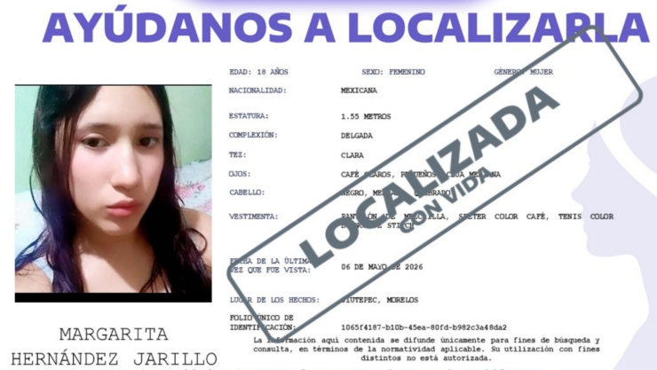 Localizan con vida a Margarita Hernández Jarillo.