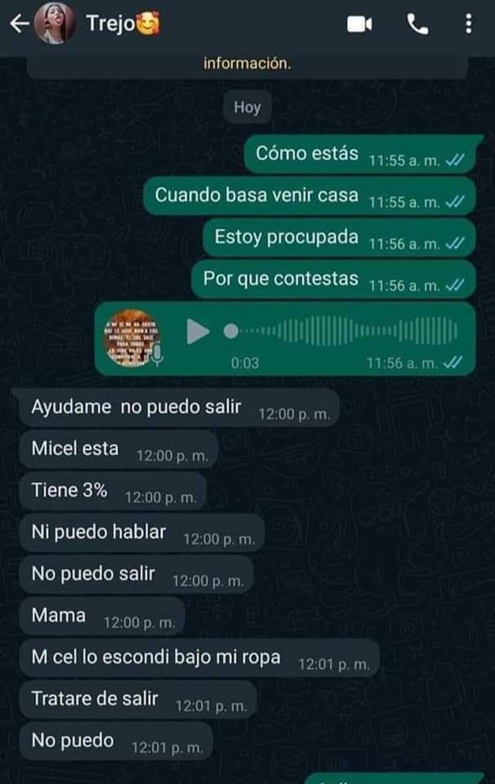 mensaje de Marian Trejo desaparecida en playa del carmen