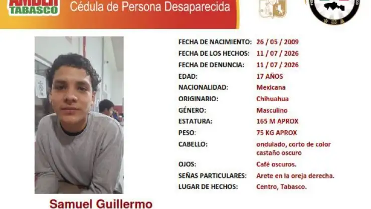 Samuel Guillermo desaparecido Tabasco