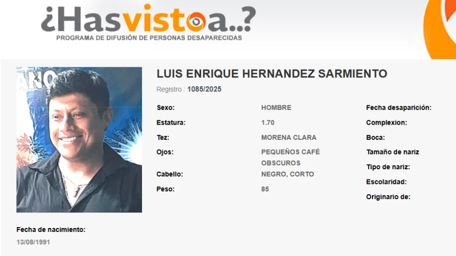 Luis Enrique Hernández Sarmiento desapareció en Berriozábal el 1 de diciembre 2025