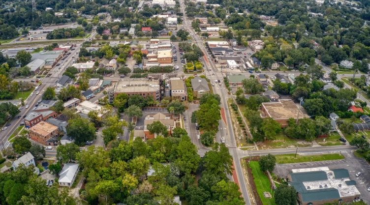 Vista aérea de zona residencial en Summerville, Carolina del Sur