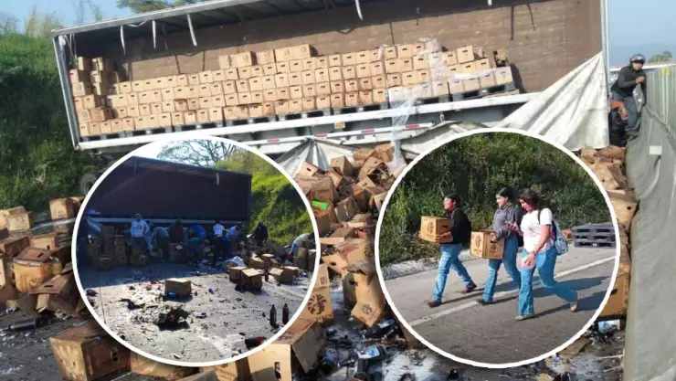 ¡Hubo rapiña! Volcadura de camión cargado de cervezas deja varios lesionados en autopista Puebla-Veracruz