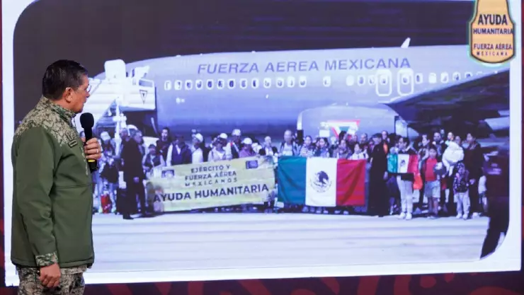 La Sedena informó que suman 720 mexicanos repatriados por la guerra Israel-Hamás.