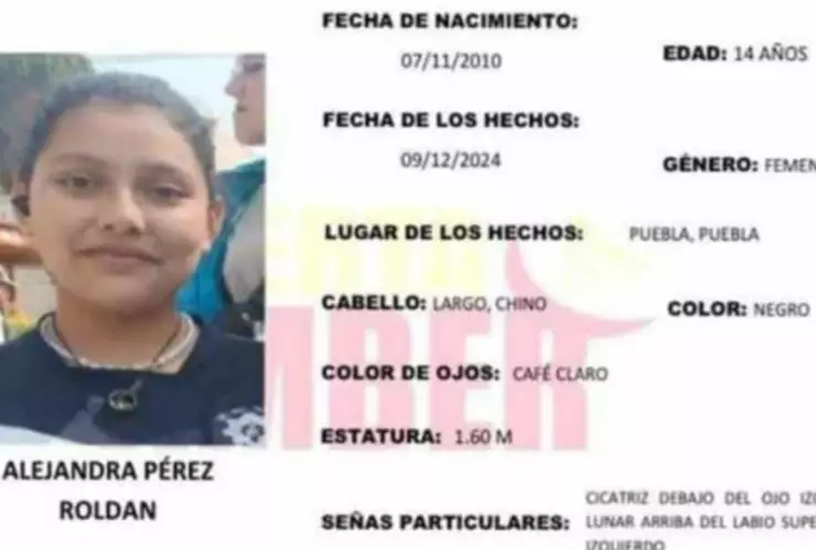 Reportan a la niña Alejandra Pérez Roldán como desaparecida en Puebla