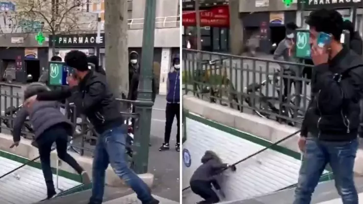 VIDEO: Lo expulsan de Francia por aventar a una mujer a las escaleras del Metro de París