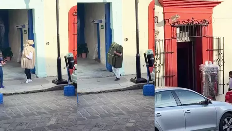 Jóvenes se visten de tamales y pasean por las calles de Oaxaca