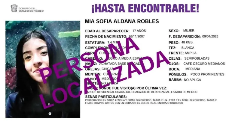 Localizan con vida a Mía Sofía, una de las 6 mujeres desaparecidas en Coacalco