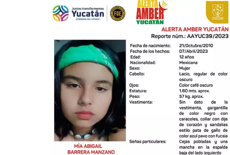 Alerta Amber Yucatán_ ¿Has visto a Mía Abigail