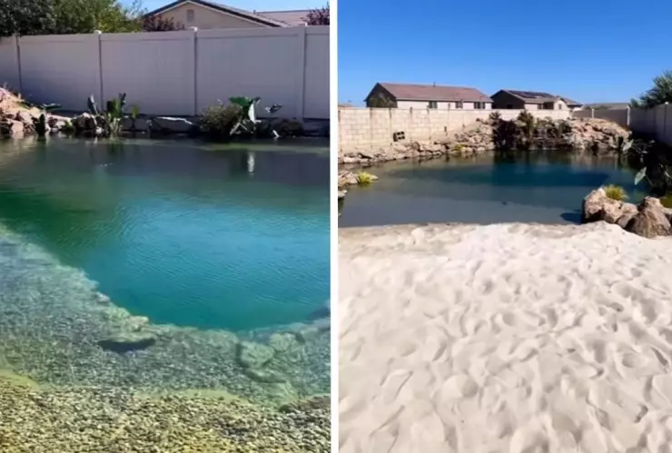 Una familia en Estados Unidos construye una playa en el patio de su casa