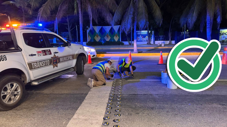 Cancún_ Colocan reductores de velocidad y señalizaciones en paso peatonal de Avenida Bonampak.jpg