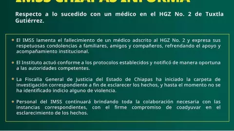 Comunicado IMSS médico muerto en Chiapas