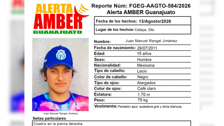 Alerta Amber buscan a Juan Manuel Rangel Jiménez desaparecido en Celaya