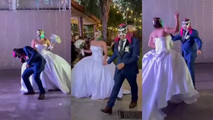VIDEO: Pareja vuelve su boda en un combate de lucha libre