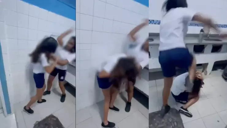 Niña de 12 años es BRUTALMENTE golpeda por una compañera en el baño de la escuela