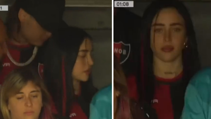 Peso Pluma y Nicki Nicole en un partido de futbol