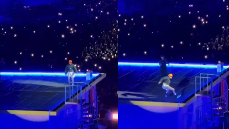 VIDEO | ¿Con riesgo de lesión? Bad Bunny sufre fuerte caída en plena presentación en CDMX