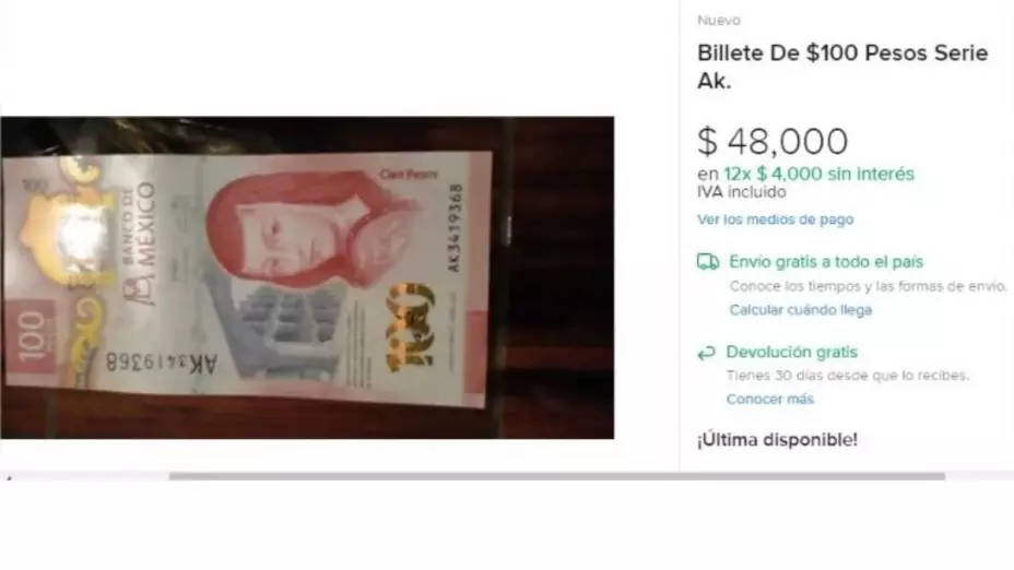 billete de 100 pesos con estas letras