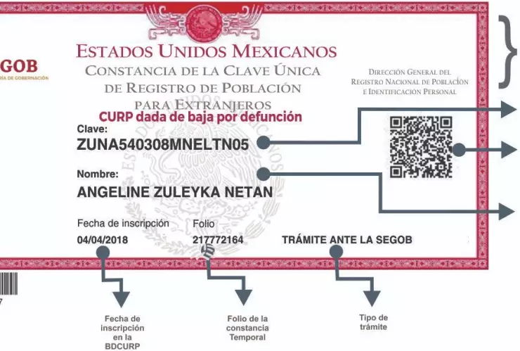 CURP dada de baja por defunción