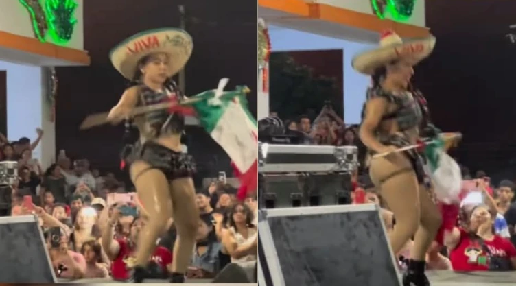 Bailarina usa bandera de México en Reforma Chiapas video